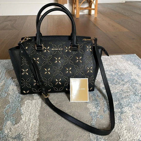 Michael Kors Selma Floral Studded Top Zip Satchel - Picture 9 of 9